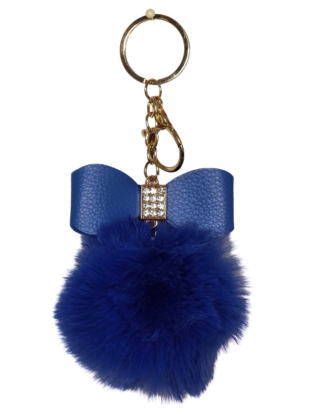 Fluffy Royal Blue Faux Fur Large Pom Pom Bow Keychain / Bag Charm Accessories